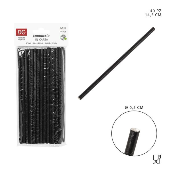 Pajitas de papel negro 0.5X14.5CM 40 piezas - Utensilios desechables de cocina