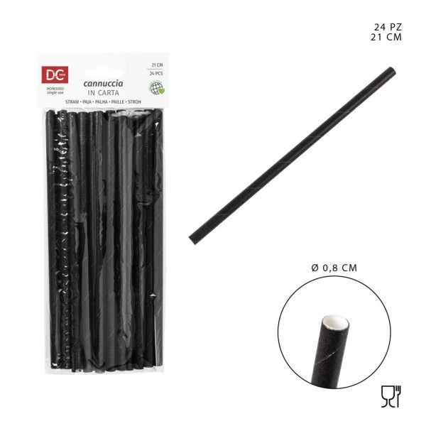 Pajitas de papel negro 0.8X21CM 24 piezas - Utensilios desechables de cocina