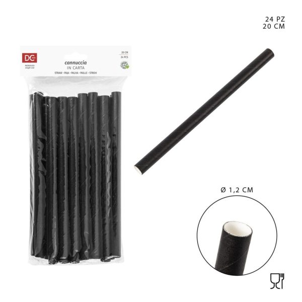 Pajitas de papel negro 1.2 x 20 cm - Pack de 24 - Utensilios de cocina