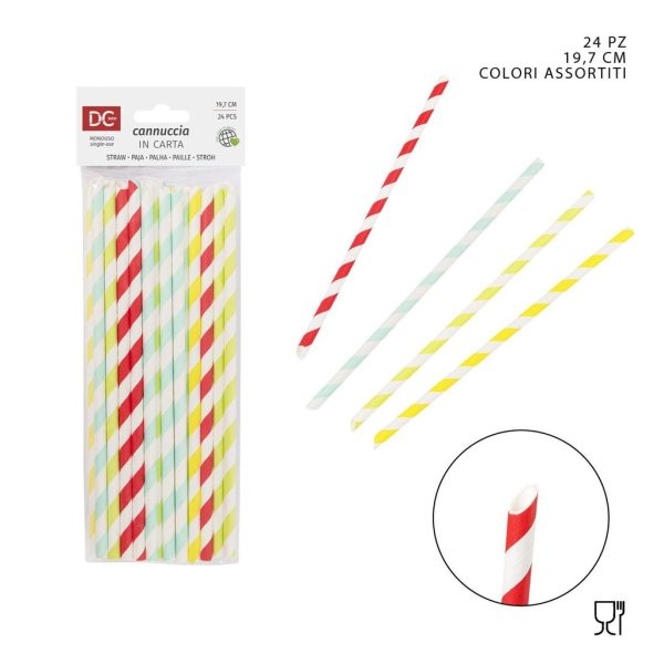 Pajitas de papel rayadas 19.7CM 24 piezas - Utensilios desechables de cocina