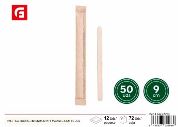Paletina biodegradable 9x0.5cm 50 unidades - Utensilios desechables