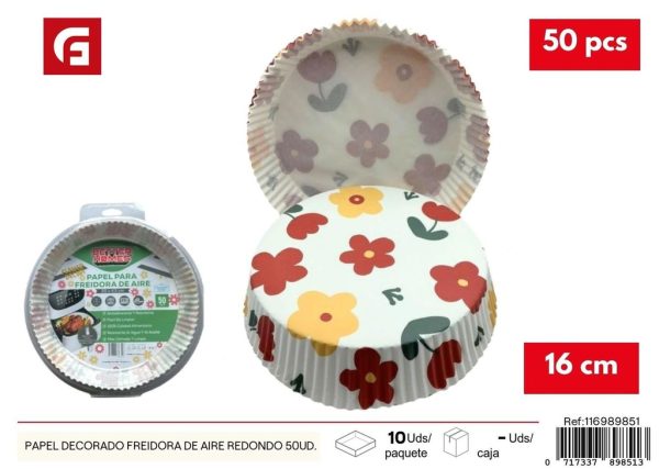 Papel decorado para freidora de aire redondo 50 piezas 16 cm - Utensilios desechables