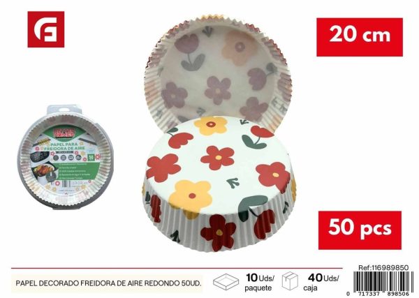 Papel decorado para freidora de aire redondo 50uds 20cm - Utensilios de cocina desechables