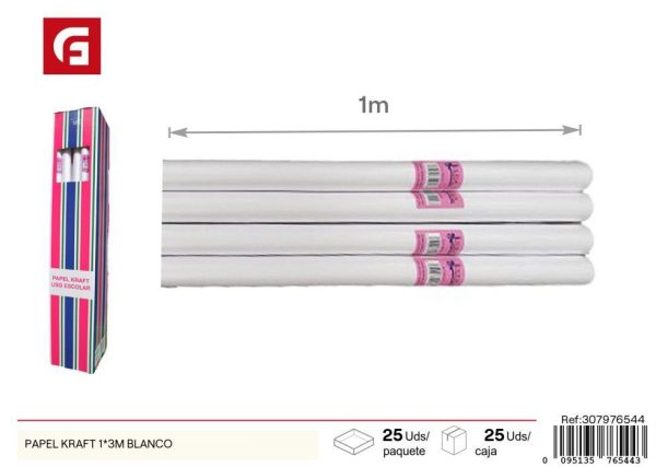 Papel kraft blanco 1*3 metros- Material de regalos y envoltorios