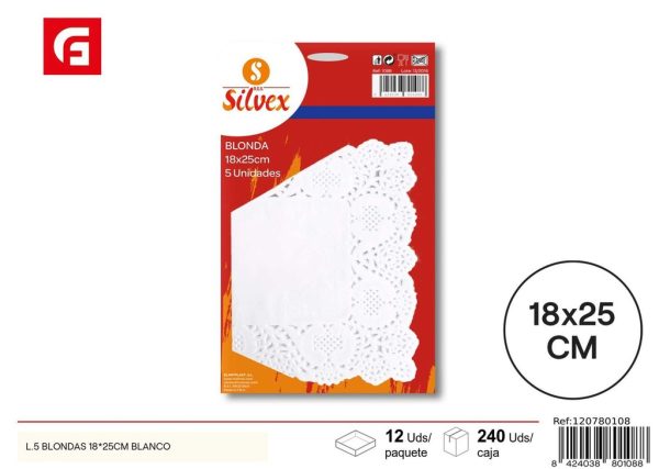 Plato Desechable L.5 Blondas 18x25cm Blanco - Artículos desechables