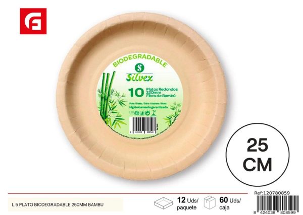 Plato biodegradable 250mm bambú - Desechables