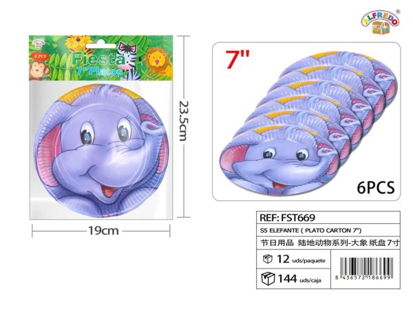 Plato de cartón S5 elefante 7" - Artículos de fiesta