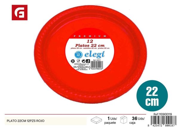 Plato desechable rojo 22cm 12pz - Platos para eventos