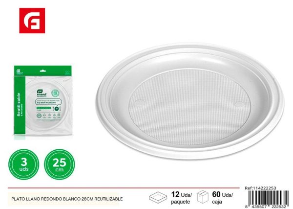 Plato llano redondo blanco - Ø28 cm - Reutilizable - Artículos desechables
