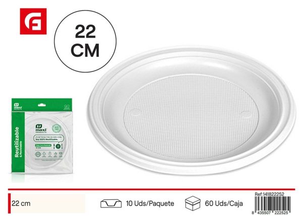 Plato llano redondo blanco 22 cm reutilizable - Artículos desechables