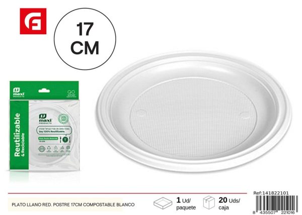 Plato llano redondo compostable off white postre - Utensilios desechables
