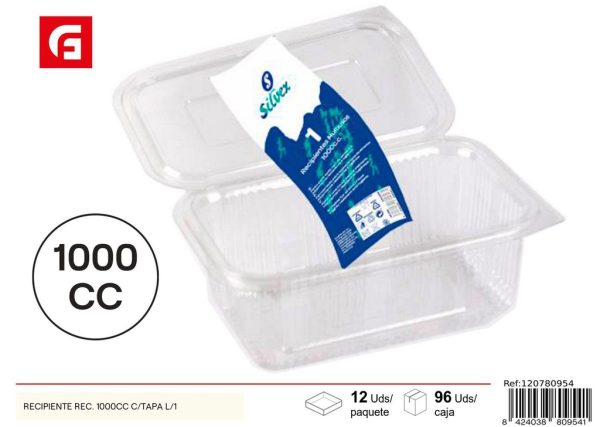 Recipiente rectangular 1000 cc con tapa 1 pz - Artículos desechables