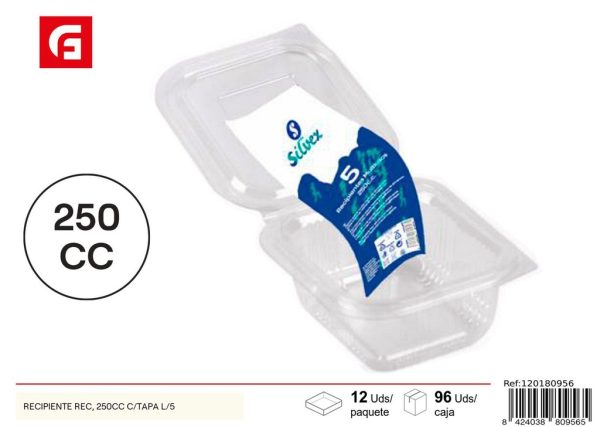 Recipiente rectangular 250 cc con tapa 5 pz - Envases de comida