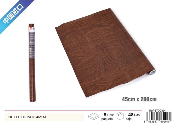 Rollo adhesivo de madera de color marrón oscuro 0.45*2M - Decoración