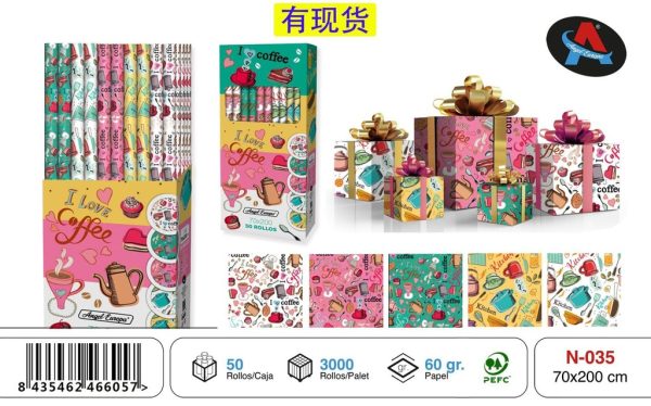 Rollo de papel de regalo Coffee 70 x 200 cm 50 - Suministros para fiestas