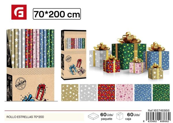 Rollo de papel regalo con estrellas 70*200 - Artículos para regalos