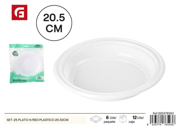 Set 25 platos de plástico 20.50cm desechables para fiestas