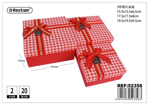 Set de 3 cajas de regalo cuadradas color rojo - Artículos de regalo y detalles