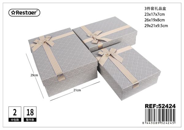 Set de 3 cajas de regalo rectangular grande color gris - Artículos de regalo y detalles