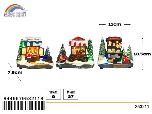 Set de 3 puestos con 2 baterías de AAA - Pueblo navideño con iluminaciones
