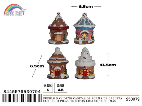 Set de 4 casas de galletas LED - Decoración navideña iluminada con pilas botón
